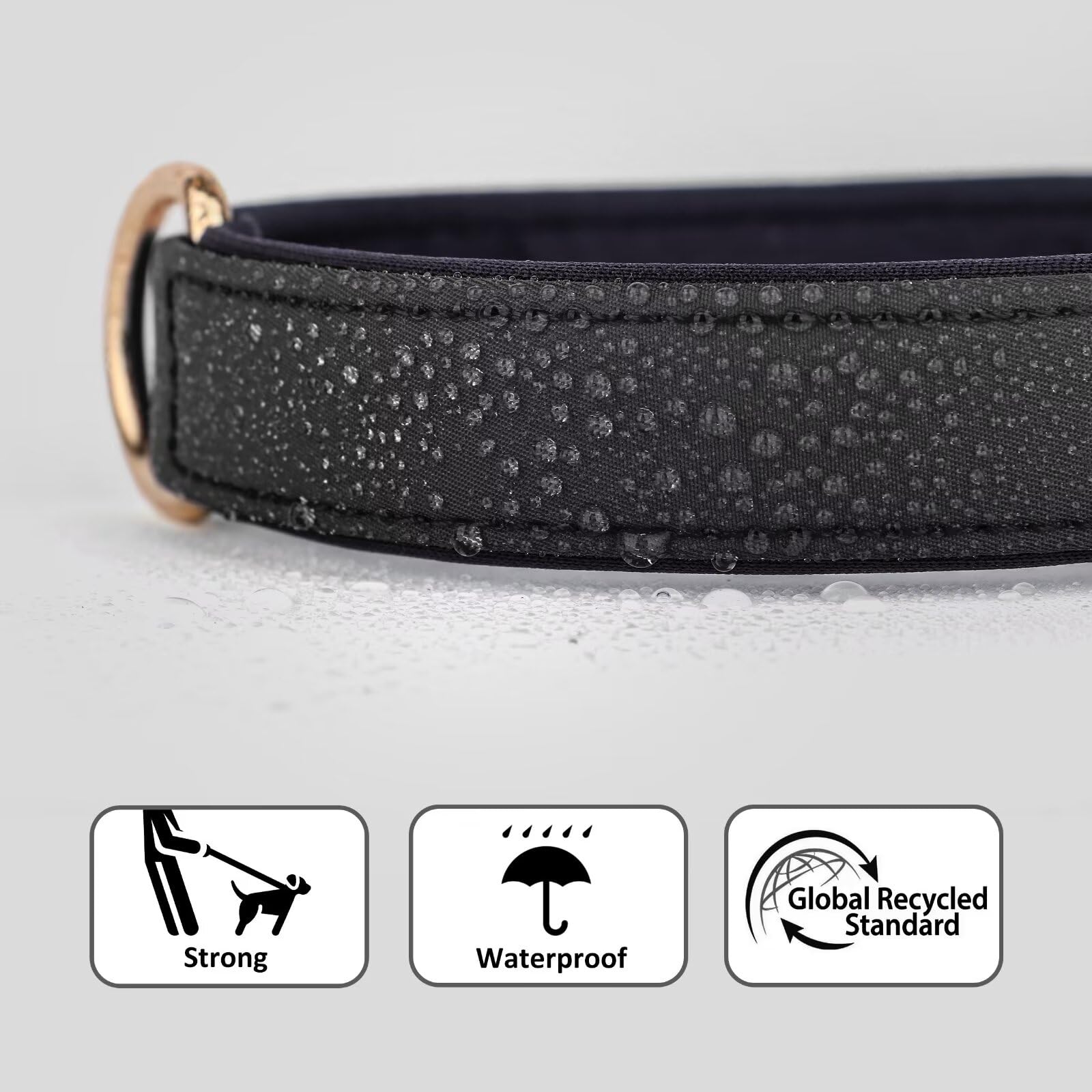 Didog Soft Padded Dog Collars For Medium Dogs, Lightweight And Breathable Dog Collar Waterproof With Metal Buckle, Black, L